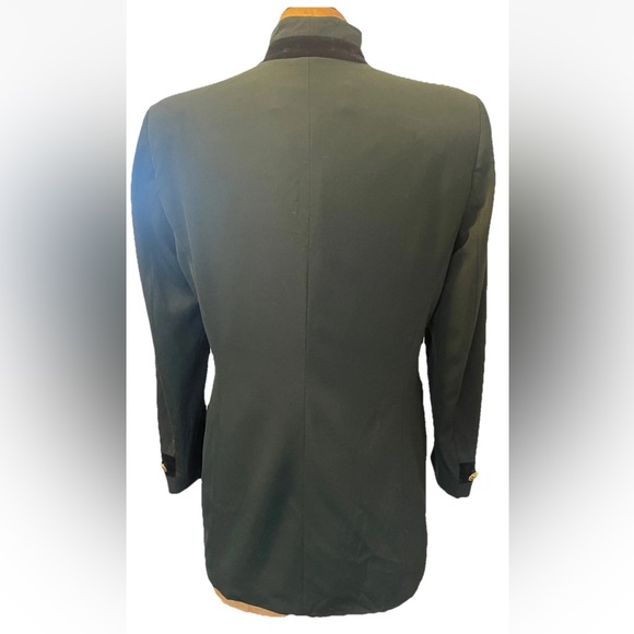 VTG Escada Blazer Single Breasted Hidden Buttons Long Dark Green Velvet Trim 40 - Picture 6 of 10